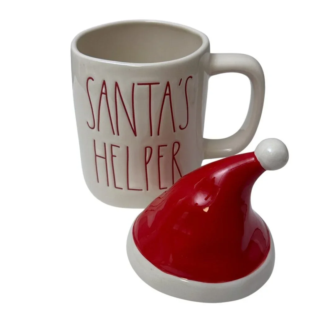 Rae Dunn Christmas Mug Santa's Helper Red Hat Lid Coffee Cup